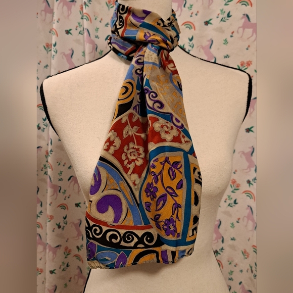 Carole Little Accessories - Vintage Carole Little Floral Paisley Graphic Silk Business Office Scarf Wrap